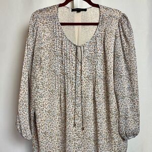 Tommy Hilfiger Womenʻs 3/4 Sleeve Pleated Tan | Blue Floral Lined Blouse XL